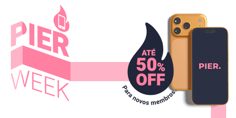 Imagem de 2 celulares juntos com a logo Pier no centro e com uma tag de descontos