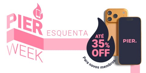 Imagem de 2 celulares juntos com a logo Pier no centro e com uma tag de descontos