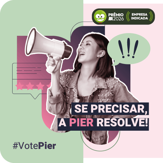 Imagem de uma mulher com megafone anunciando a votação para o prêmio reclame aqui 2026