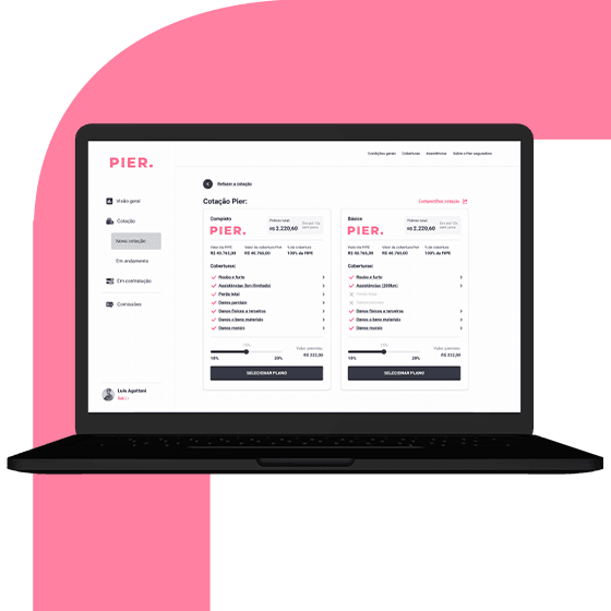 Tela em mockup dentro de um laptop do portal do corretor.