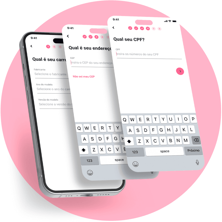 Celular com 3 telas de contratação do seguro